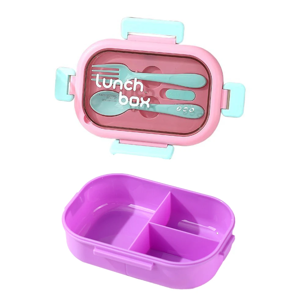 Ланч-бокс на 1000 мл для детей и взрослых, 3 отделения, микроволновая печь и можно мыть в посудомоечной машине, герметичный с силиконовым уплотнением, в комплект входит ложка-вилка