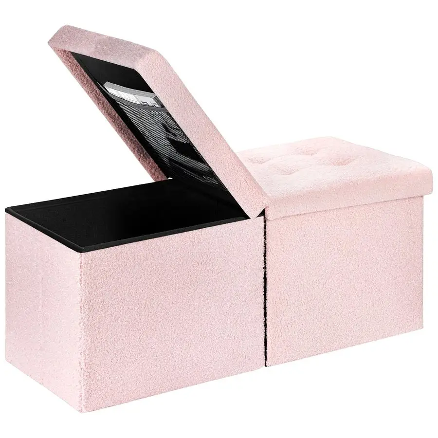 

Folding Ottoman Bench with Storage 34Inches Teddy Velvet Foot Stool Ottoman Bench, Padded Seat, Storage Chest, Blanket Store fo