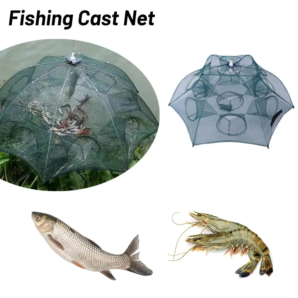 Portable Umbrella Fishing Net Cage 6 Holes Automatic Shrimp Cage Nylon Foldable Fish Trap For Outdoor Fishing Equipment O0b7