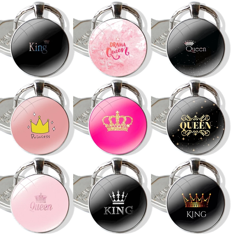 Keychain Handmade Glass Cabochon Key Ring Holder Pendant Key Chains Princess Crown