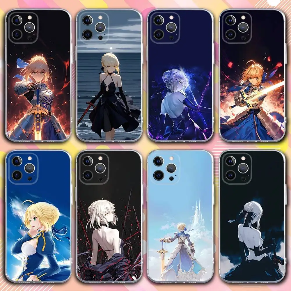 

S-Saber Anime A-Artoria Phone Case For iPhone 17,16,15,14,13,12,11 Pro,Max,Plus,X,XS,XR,SE4,E Mini Transparent Soft Cover
