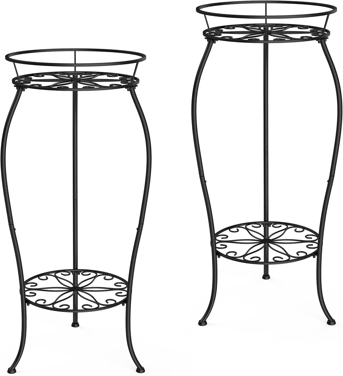 

Набор из 2 металлических подставок для растений, высокие подставки для цветочных горшков для дома и улицы, 2-ярусная круглая подставка для цветов, черная