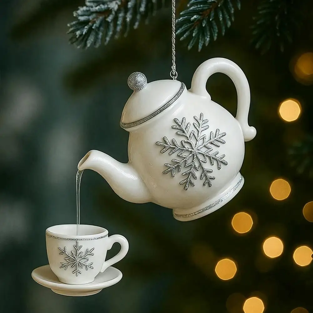 Tea Pot Christmas Decorations Tea Pot 2D Acrylic New Year Christmas Ornaments Rustic Bag Charm Home Decor For Wall Garden E8Q5