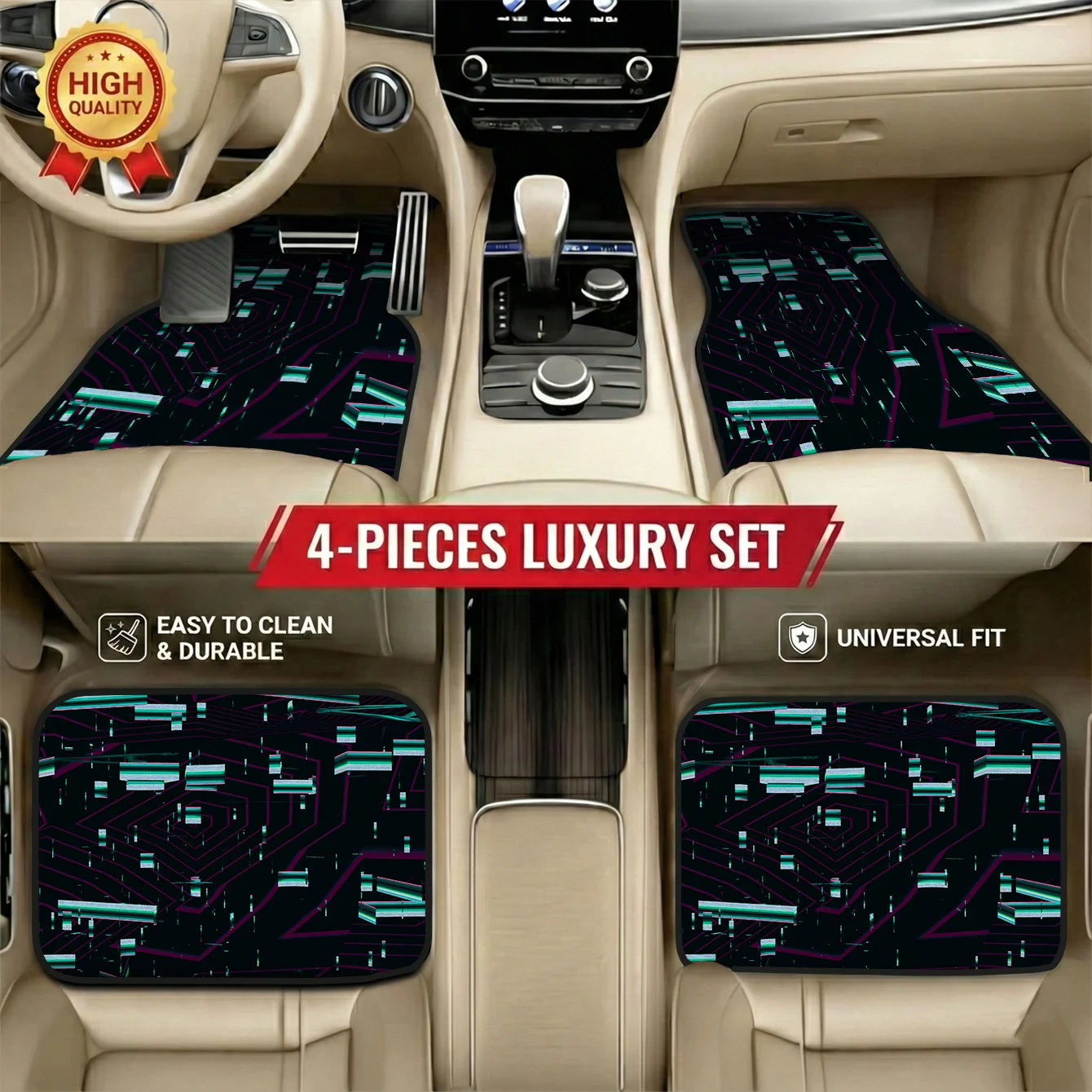 4pcs Circuit Board Style Car Mats | Polyester, Universal Fit, Unique Interior Look, Great Gift For Car Enthusiasts