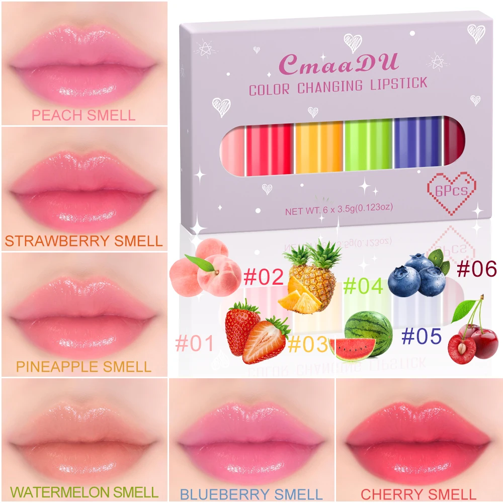 CmaaDU6 Color Fruity Single Lip Color Lip Balm PH Change Queen Mood Lasting Color Change Dark Light Lipstick Set