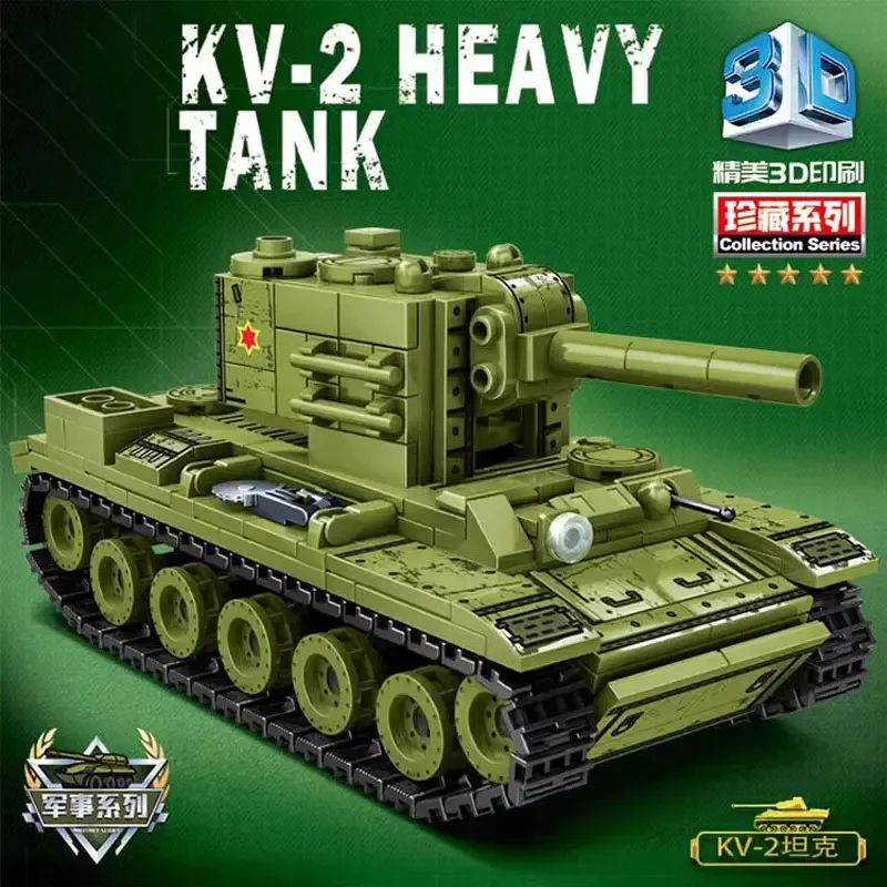 

Creative building blocks Soviet KV-2 heavy tank 3D three-dimensional model boy puzzle assembly children's military armore toy