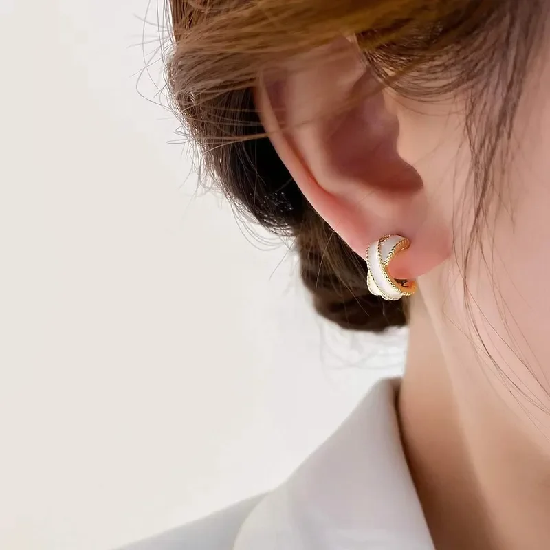 New Chinese earrings French retro temperament celebrity 2024 new popular light luxury niche high-end ear bone clip