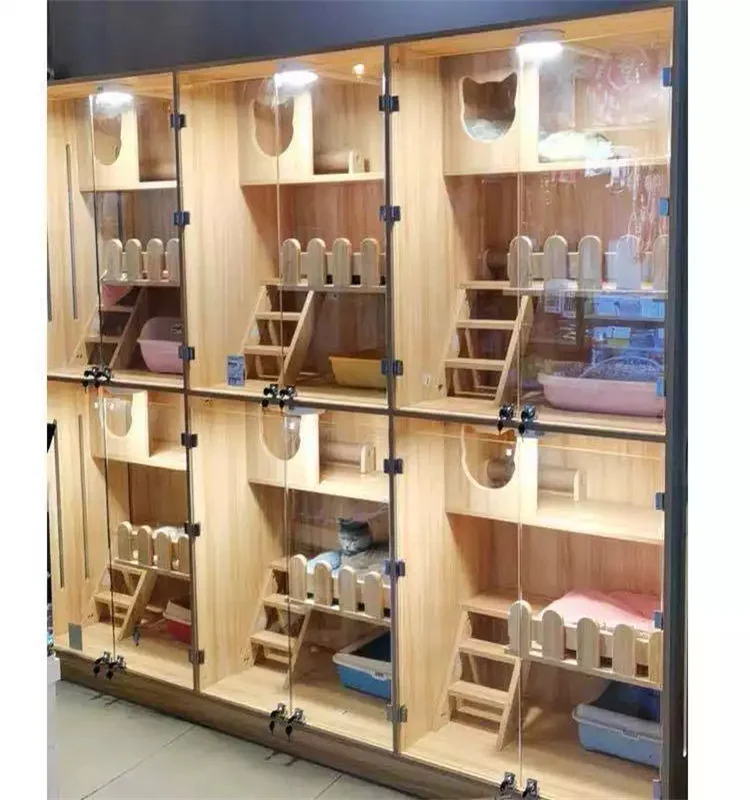 Multi-layer Wooden Pet Cat Cabinet With Separated Compartments and Play Ladders for Household Indoor Kitten Daily Activity
