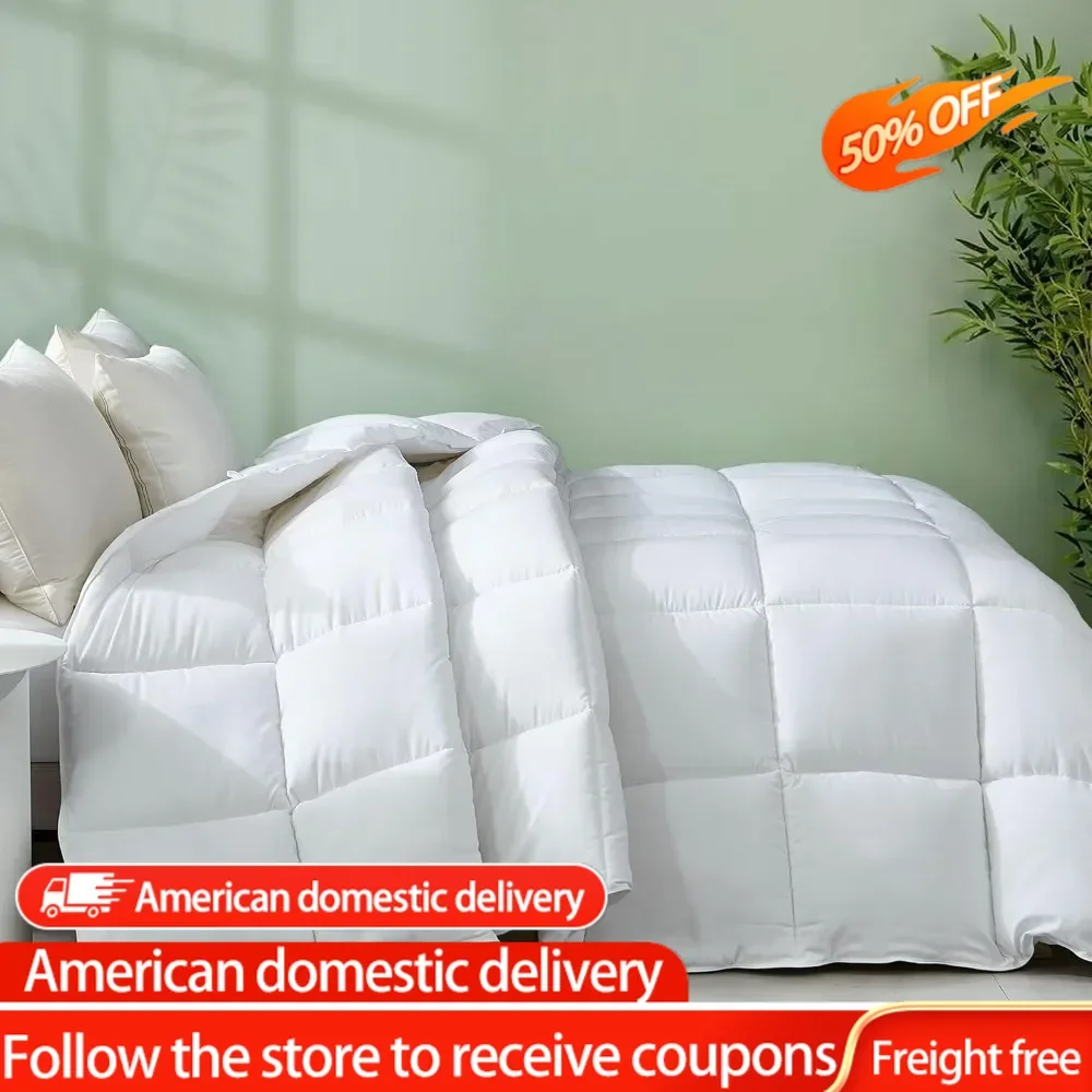 

Cooling Down Alternative Comforter, 50% Viscose Derived from Bamboo, Queen Size,White Soft Breathable Plush Duvet Insert