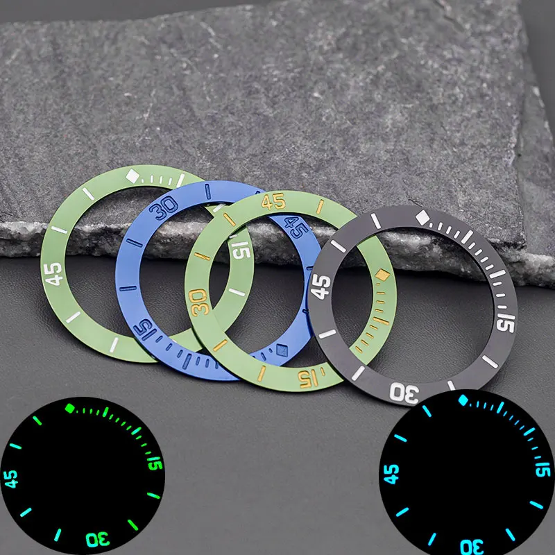 42.7MM Watch Bezel Insert Metal C3 Green Luminous Fit Fifty Fathoms Series Men's Watches Accessories Watch Case Repair parts