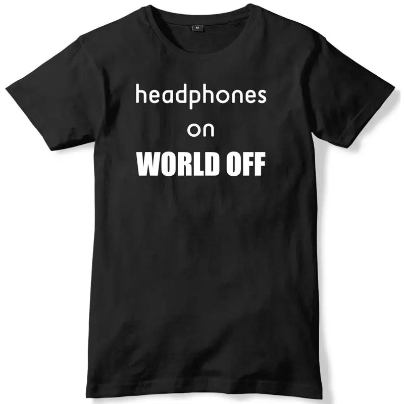 

Мужская забавная футболка унисекс Headphones On World Off
