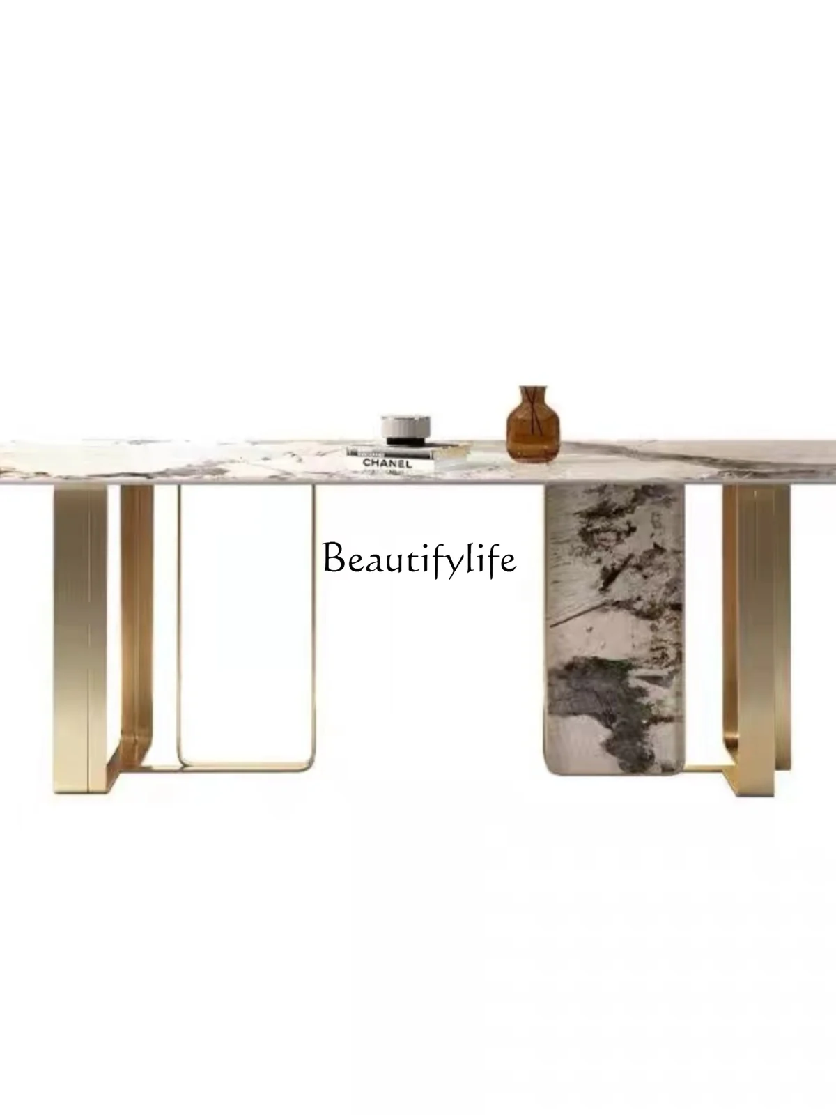 Italian light luxury bright rock slab dining table household modern simple Pandora rectangular dining table