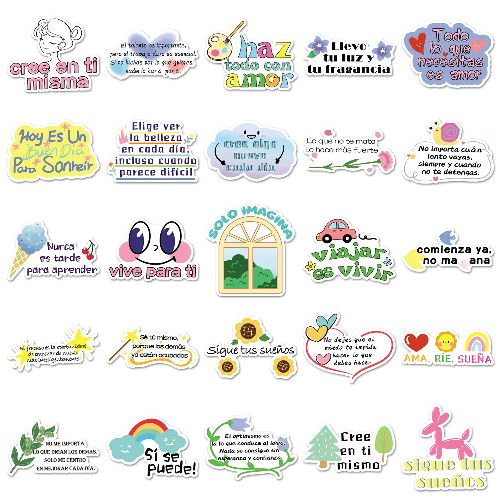 

50PCS Spanish Inspirational Introduction Cartoon Slogan Decorative Laptop Skateboard Guitar iPad Waterproof Stickers Kids Toy