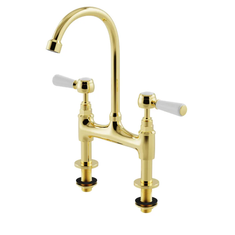 

Original brand newRo·we Brid·ge Style Kitchen Faucet 8" Center Unlacquered Brass Bri·dge Kitchen Faucet