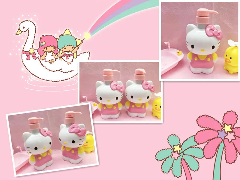Sanrio Hello Kitty Bottiglia di sapone per cartoni animati Grande capacità Modello Kt Gel doccia Bottiglia di ricarica Bottiglia di pressa per disinfettante per le mani per bambini