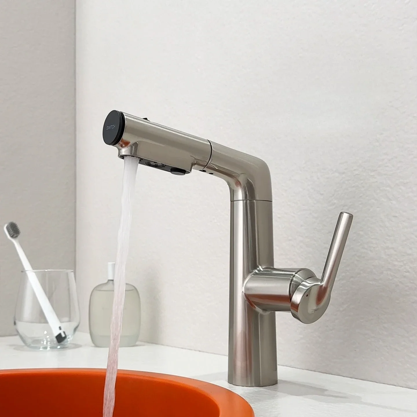 Pull Out Bathroom Faucet Brushed Rose Gold Lift Up Hot And Cold Water Mixer Tap