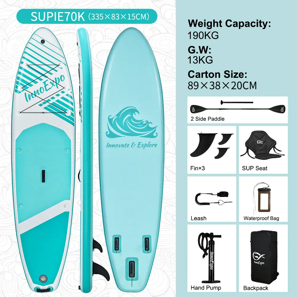 InnoExpo Stand Up Paddle Board Aufblasbares Paddelbrett Surf SUP Board Rutschfestes Wassersport-Paddelbrett mit Zubehör