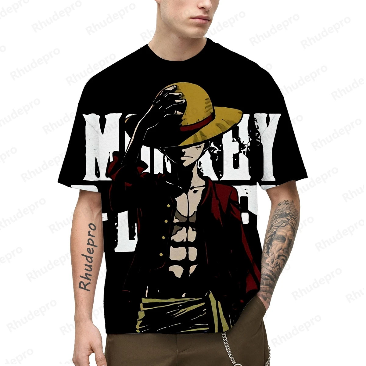 Camiseta informal de verano para hombre, de manga corta Camiseta holgada, camisa de cuello redondo con estampado 3D de Anime Luffy de una pieza