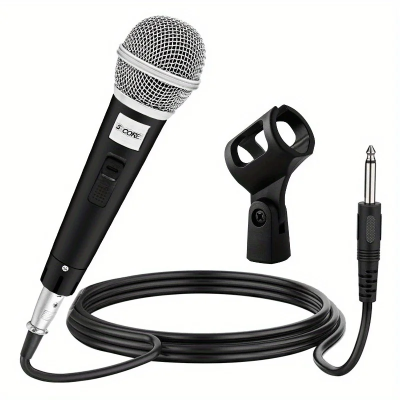 5Core Dynamic Handheld Microphone，With Open/off Switch，Heart-shaped Unidirectional Pickup，XLRCables and Clips - Suitable for s