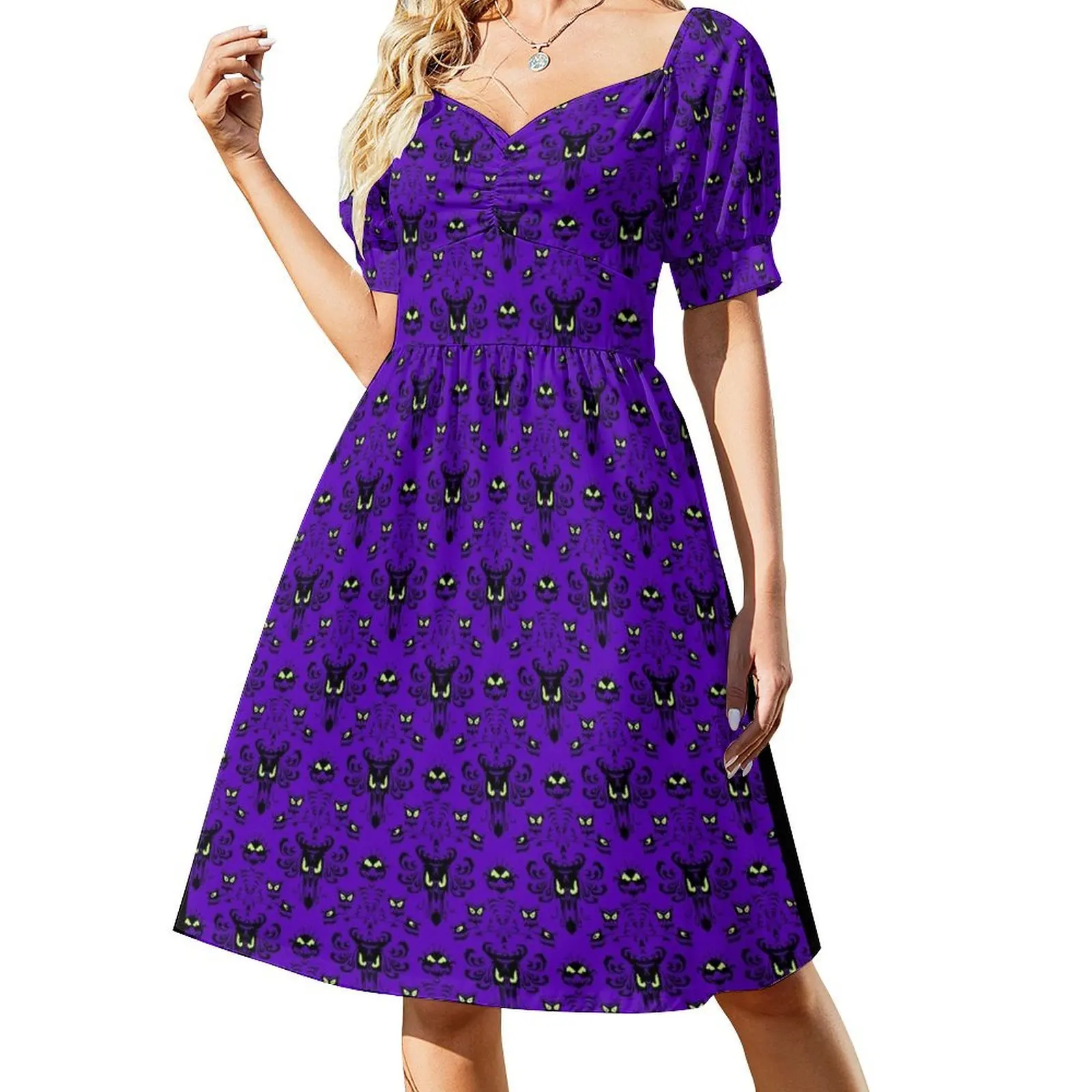 

Happy Haunted Wallpaper Short-Sleeved Dress women's summer dress 2025 Cocktail of dresses