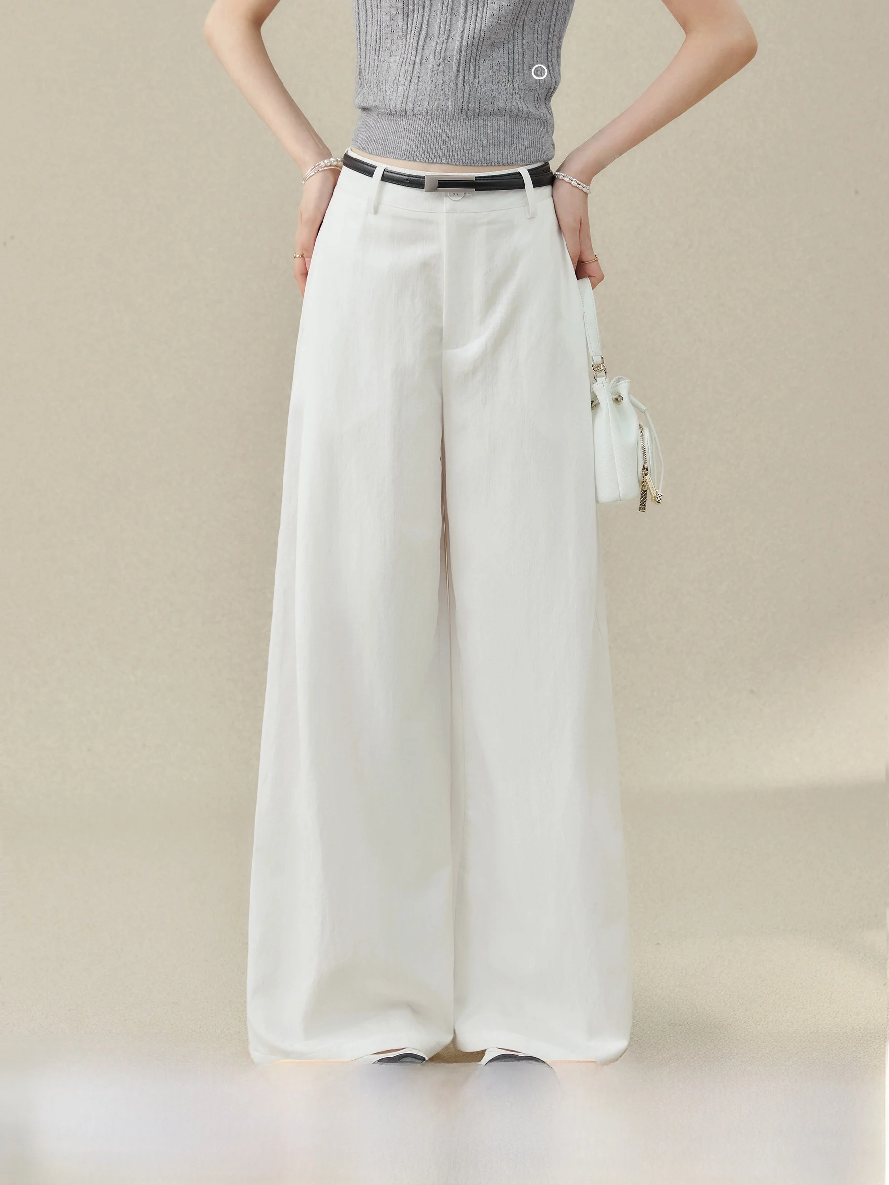 

Белые широкие повседневные брюки для женщин больших размеров, длина в пол, драпированный крой, летняя новинка, повседневные брюки от Wang Xue