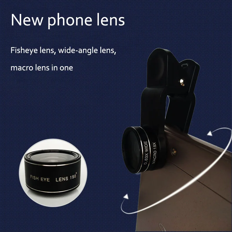 

Fisheye Wide Angle Micro Camera Lens 3in 1 (0.63X) Wide Angle Zoom 198 ° Fish Eye 15X Macro Lenses Camera Kits with Phone Clip