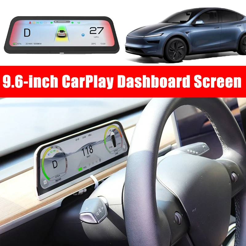 9.6-inch Head-up Display for Tesla Model 3 Y Dashboard Supports CarPlay and Android Auto Speedometer Head-up Dashboard Display