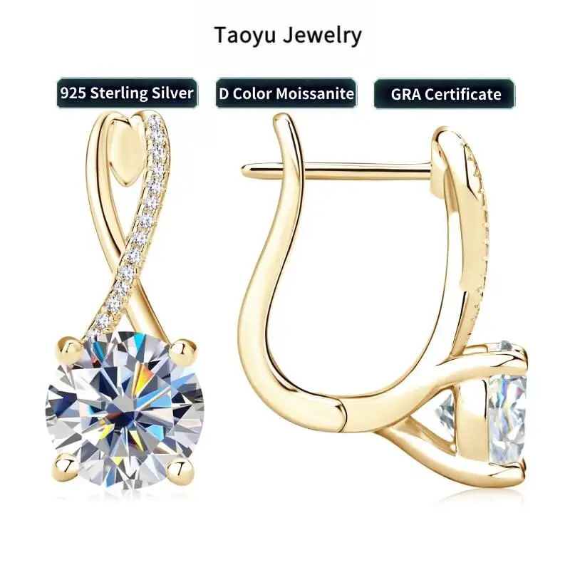 Taoyu D2.0CT Moissanite Drop Hie Earrings Real Silver Women Gold Plated Hoops Infinite Earring Certified Wedding Jewelry