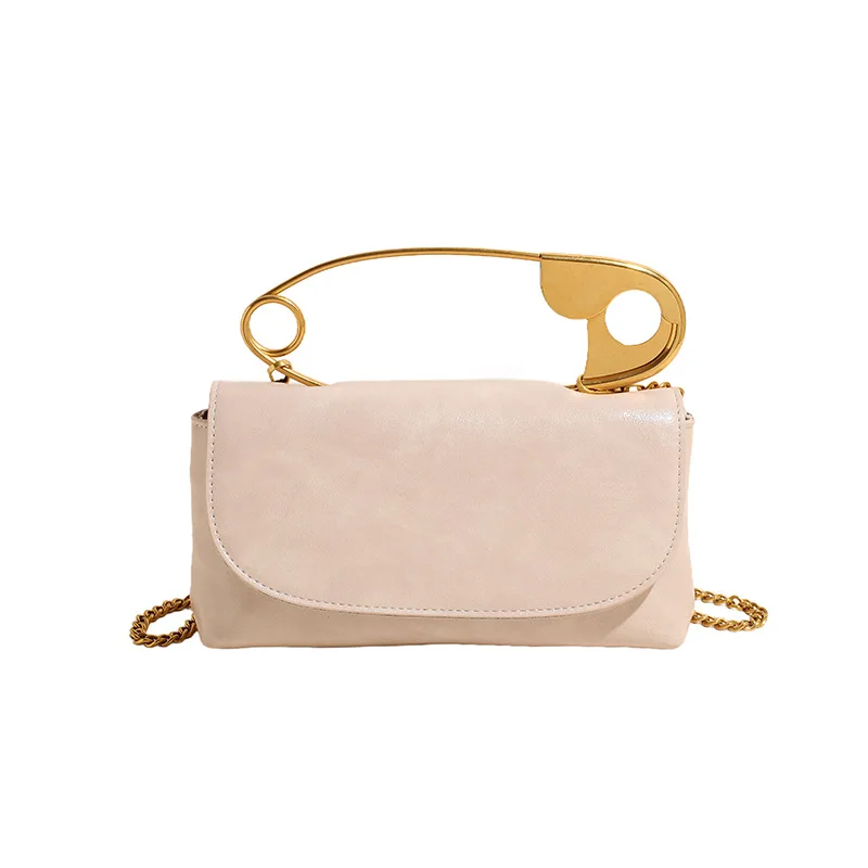 Fashionable Autumn Women's Large Pin Personalized PU Leather Handbag Spring and Summer New Chain Flip Shoulder Bag Clutch Bag