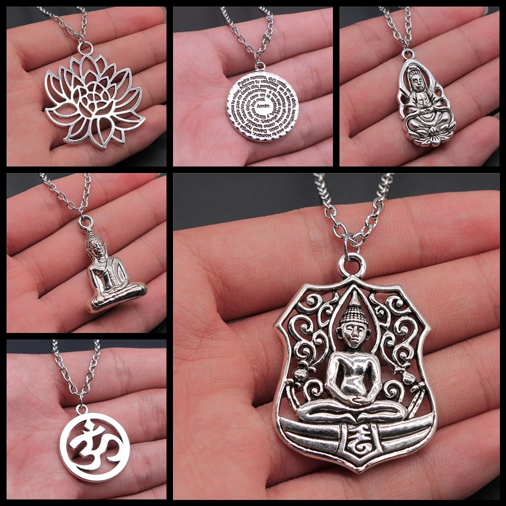 Religion Jewelry Buddhism Buddha Pendant Necklace Om Yoga Symbol Pendant Necklace Lotus Tree Necklace Gift