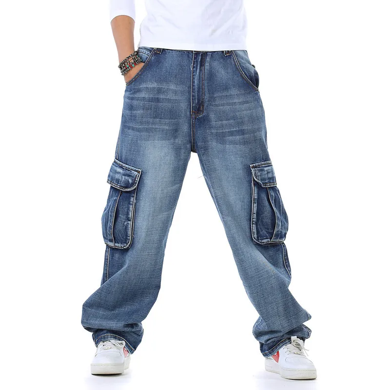 Men Jeans Baggy Hip Hop Jeans Multi Pockets Skateboard Jeans Casual Straight Loose Fit Men Tactical Joggers Denim Pants