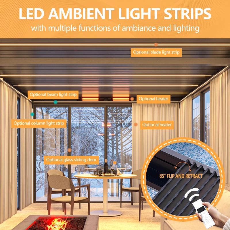Modern Aluminum Alloy Retractable Luxury Electric Folding Arm PVC Sliding Waterproof Awning for Patio Garden Balcony pergola
