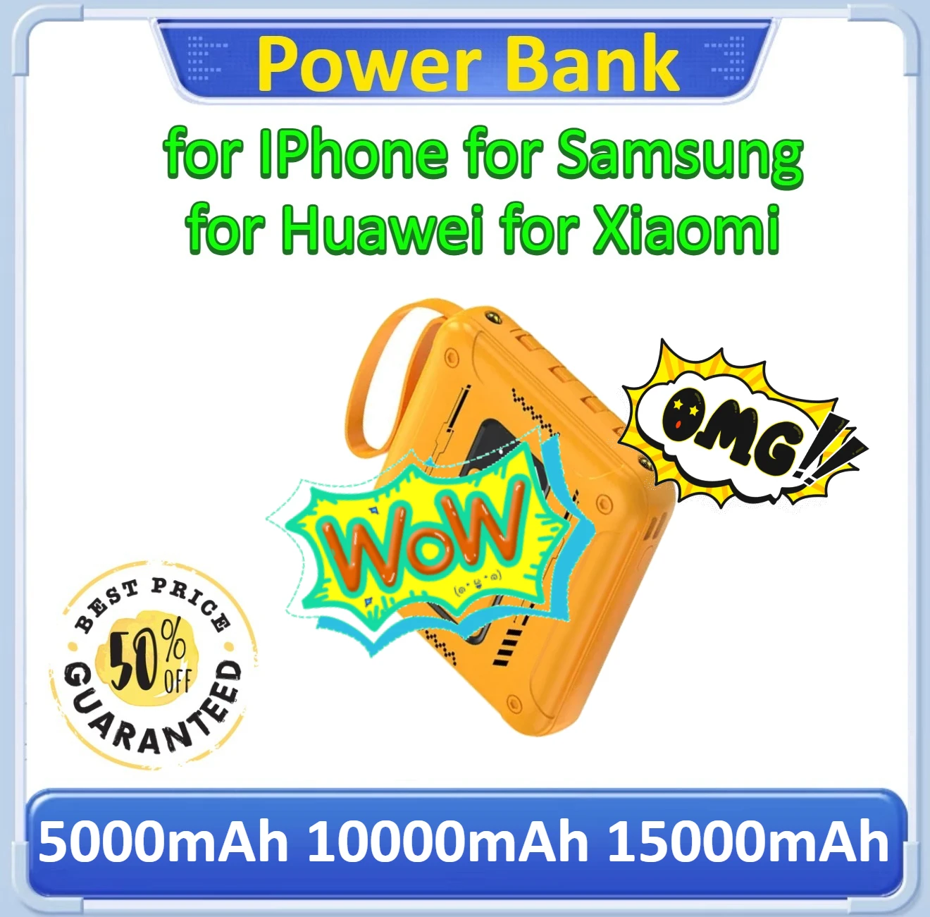 

5000/10000/15000mAh For Iphone for Samsung for Xiaomi for Huawei Large Capacity Super Fast Charging 4-in-1 with Cable Suitable