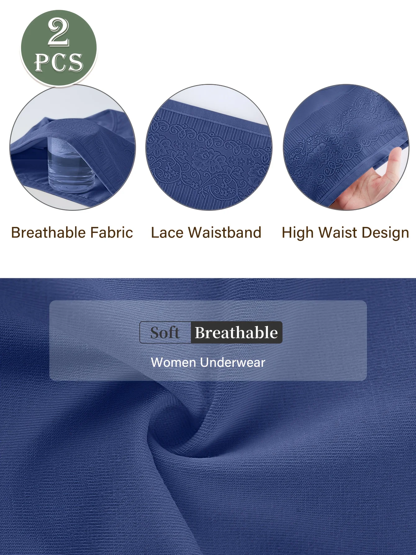 2er-Pack hoch taillierte Bauchkontrollunterwäsche für Damen – atmungsaktive, weiche Slips mit floralem, spitzenartiger Aufdruck, Po-Lifting &,