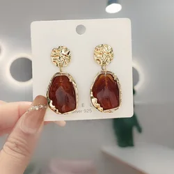 New Trendy Resin Geometric Clip on Earrings for Women Without Piercing for Women Elegant Earrings New Year Jewelry