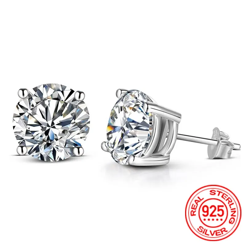 0.5-2 Carat 8.0mm D Color Moissanite 100% 925 Sterling Silver Stud Earrings For Women Top Quality Sparkling Wedding Jewelry