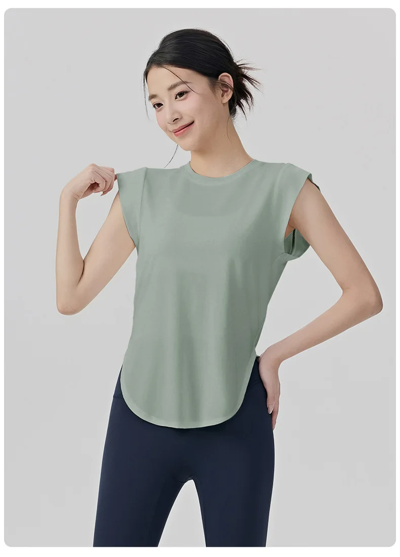 

Solid Color Women Light Thin Loose Sleeveless T-shirt Outdoor Sports Running Casual Fitness Gym Workout Elastic Breathable Tops