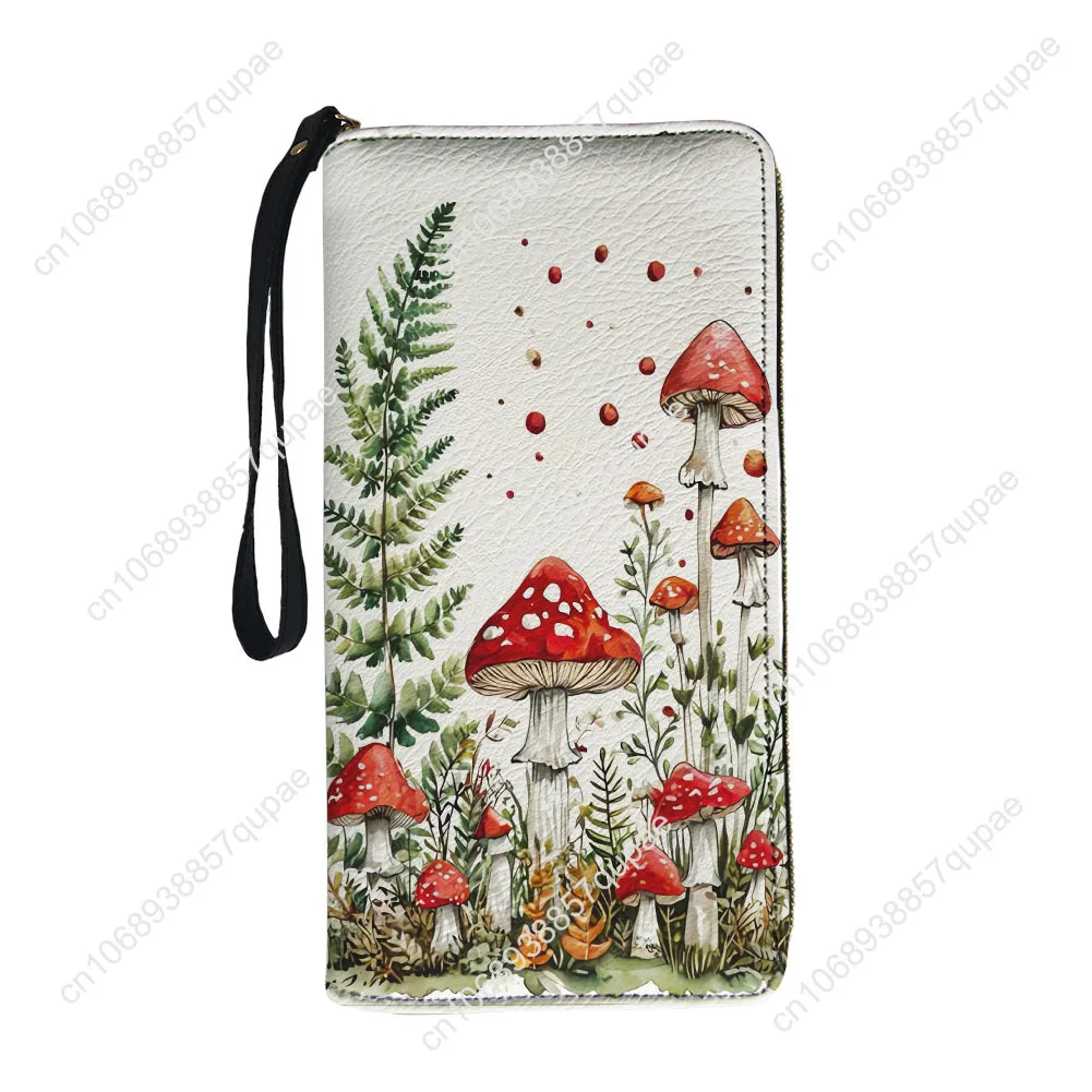 Cute Mushroom Print Custom Wallet Purse Mens Womens Teenagers Zipper Long Wallets Double Print  Portable Wallet Gift Bag