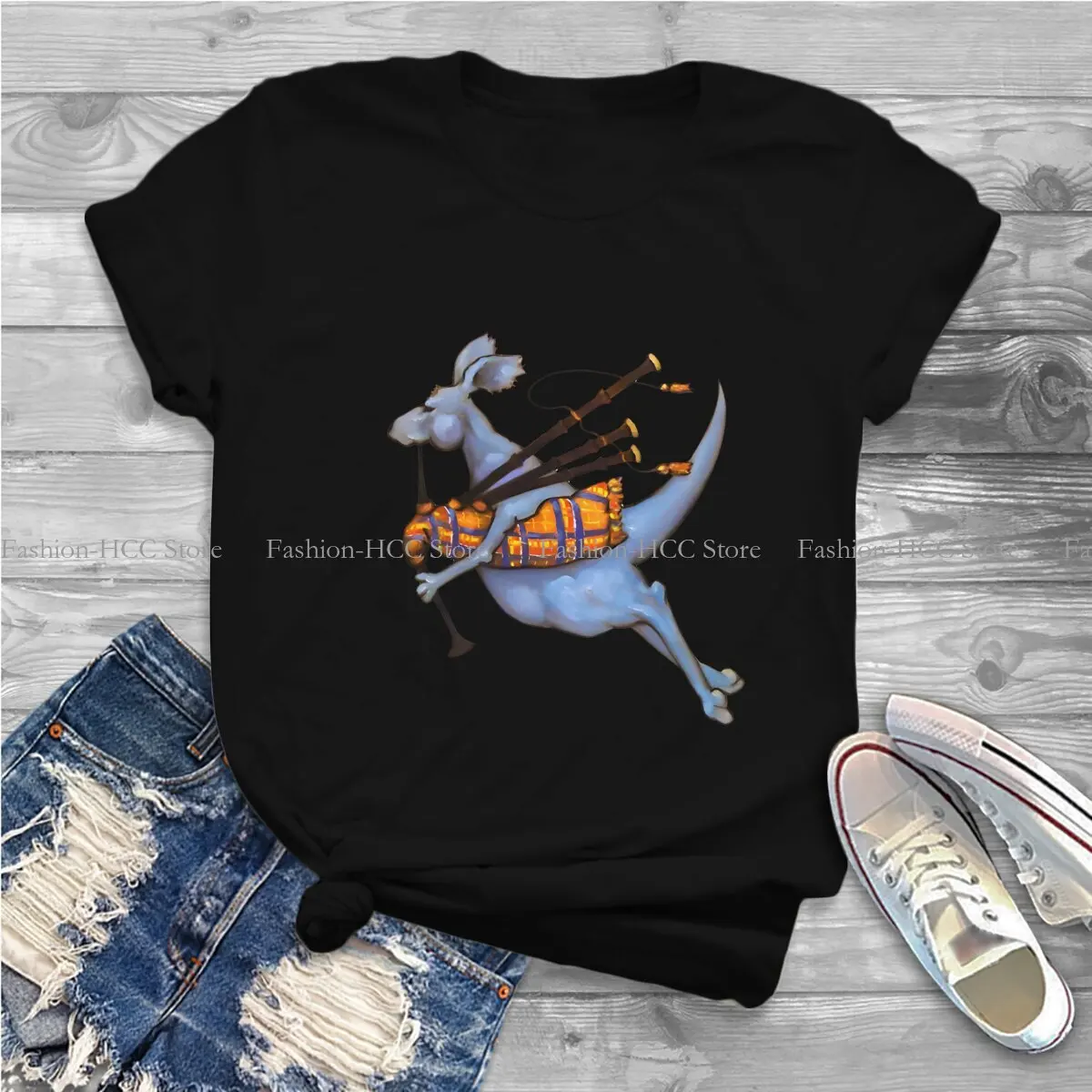 Piperoo!!!    Bagpipe Playing Kangaroo Jumps By Playing The  Pipes Newest Polyester TShirts Australian Kangaroo Women T Shirt