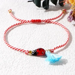 Go2boho Tiny Tassel Tradition Design Red White Twist Rope 2024 Spring Red Glass Ladybug Stack Greek March Bracelets for Women