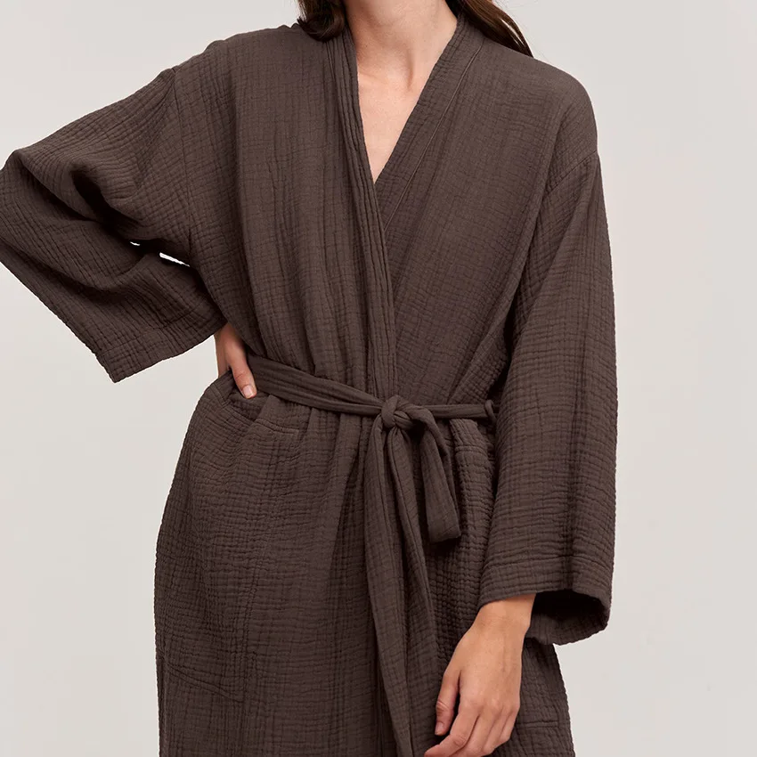 Cotton Bathrobe Female Loose Long Sleeve V Neck Sleepwear Solid Casual Robes For Women Home Dresses Autumn Clothes Sashes