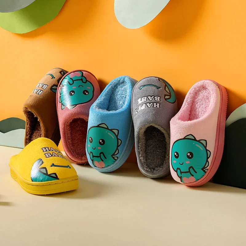 

Winter Children‘s Slippers 2022 New Kids Slippers Dinosaur Warm Plush Indoor Autumn Non-Slip Soft Plush Slipper for Boys Girls