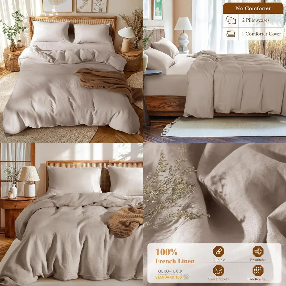 

Полноразмерный льняной пододеяльник с застежкой-молнией, 2 наволочки, дышащий льняной пододеяльник