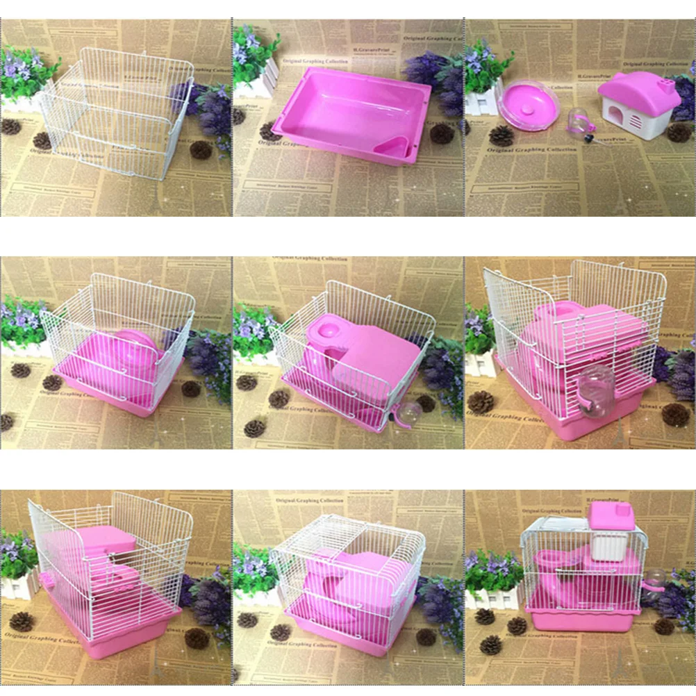 

1pc Double Layer Chinchilla Cage Pink Small Pet House Pet Villa Running Wheel Water Jug Rat Chinchilla