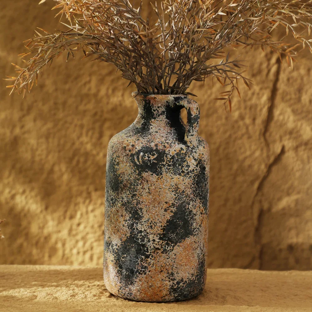   Earthenware Vase for Dried Flower Pampas Grass Nordic Wabi Sabi Retro Home Aesthetics Bookshelf Wall Shelf Decoration