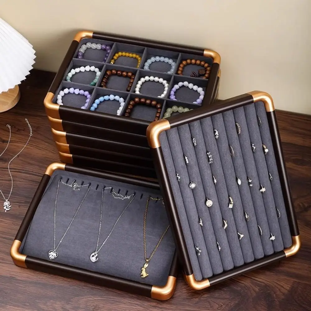 

Velvet Wooden Jewelry Tray Necklaces Bracelets Earrings Rings Jewelry Display Tray Storage Box Large Capacity
