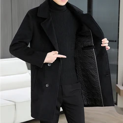 Business Casual Men's Top Mid-Length Woolen Coats 2026 Winter Warm Wool Overcoat Outwear Cotton-Thicken Liner Windbreaker Jacket