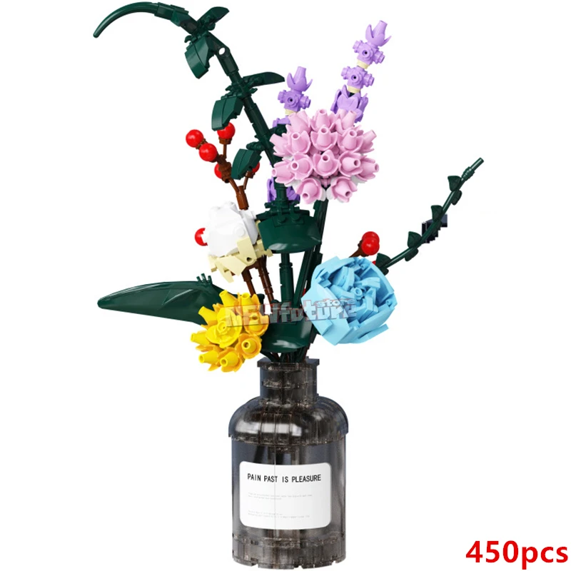 Romantic Rose Gypsophilas Flower Vase Daisy Garden House Plant Assembly Building Blocks Classic Model Bricks Sets Kids Kits