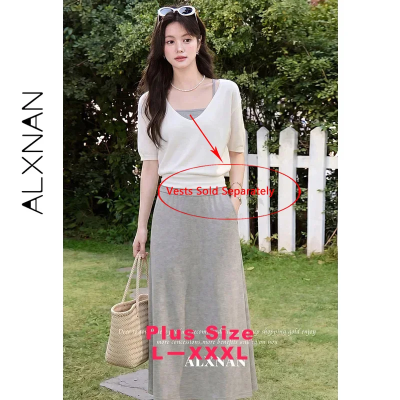 ALXNAN Plus Size Thin Striped Grey Tank Top Square Neck Vacation Tanks Holiday Cotton 100% Female Sleeveless Top D672165BXA