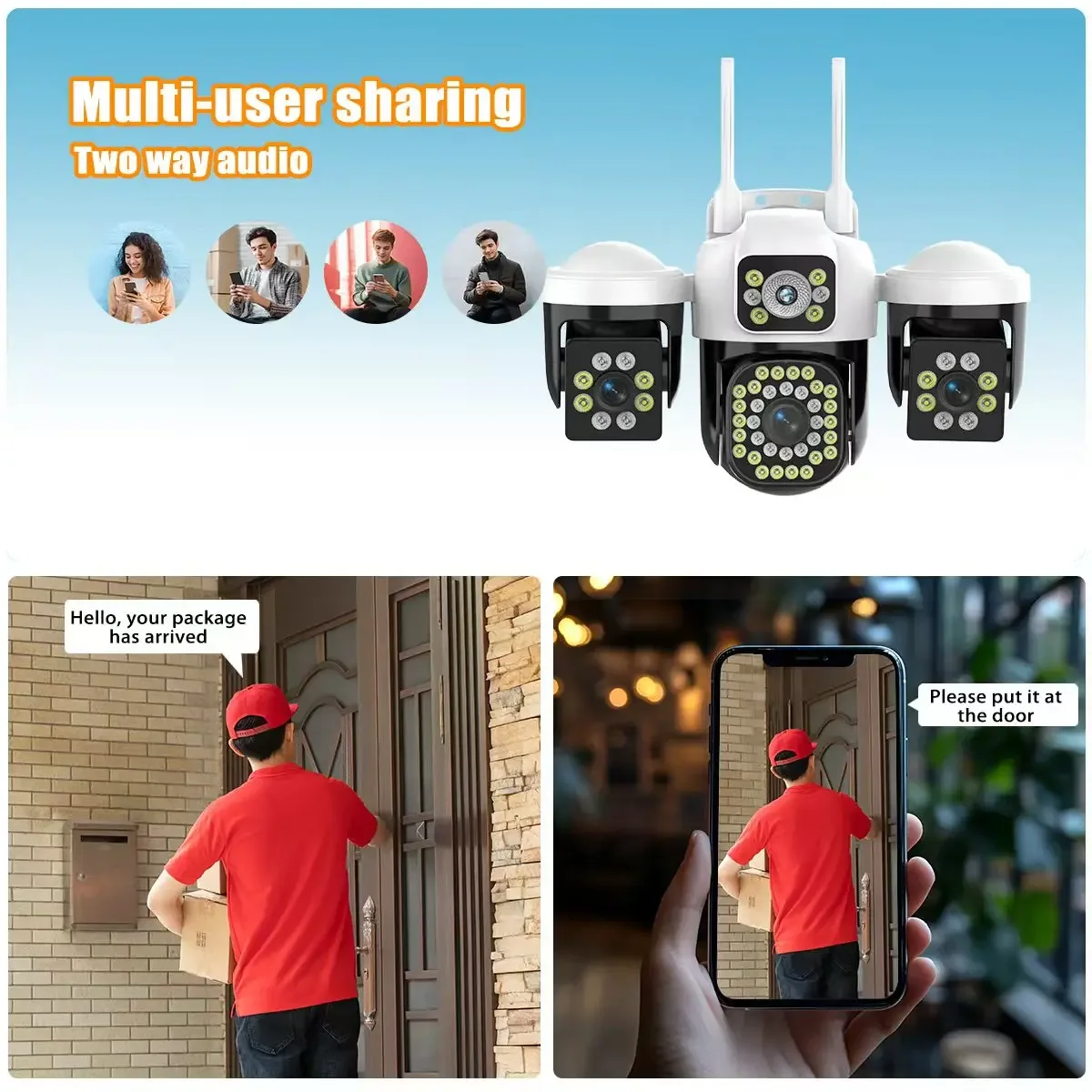 ثلاثة شاشة واي فاي كاميرا IP في الهواء الطلق 8K 15MP ثلاثة عدسة PTZ كام Ai كشف الإنسان IP66 مقاوم للماء Onvif CCTV كاميرا الأمن Yoosee